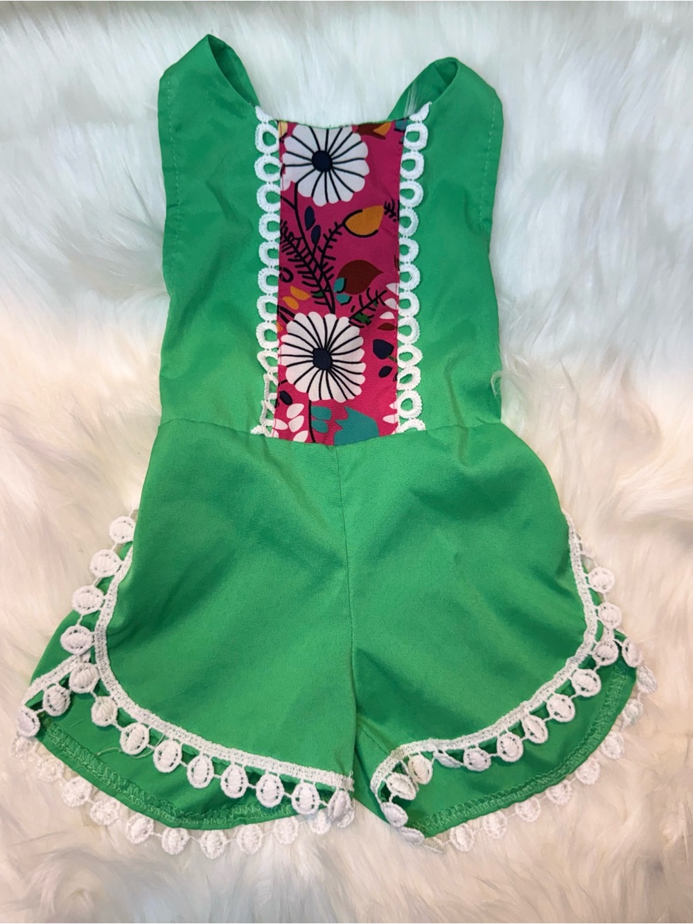 Vintage Green Floral-Accent Girls' Romper